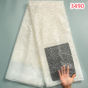 Pháp lưới ren vải với sequins 2023 mới nhất Phi hạt Ren Vải cho phụ nữ Wedding party Dresses may 3490 - Product Image 6