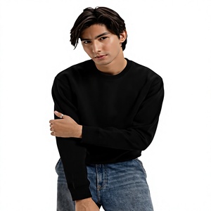 เสื้อสเวตเชิ้ตผู้ชายสีดำ ผ้าฝ้ายฟลีซ เป็นมิตรกับสิ่งแวดล้อม ทรงปกติ คอกลม พิมพ์ลายตัวอักษรด้านหลัง สวมใส่สบายๆ ในฤดูหนาว - Product Image 3