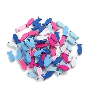30MM MULTI COLOURED FISH SHAPED WOODEN BEADS FOR JEWELLERY MAKING