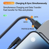 Câbles de données Type-C 60W 90 degrés en nylon tressé, charge rapide 3A, 1M 2M 3M, pour téléphones mobiles iPhone Android, utilisation en voiture et avec écouteurs