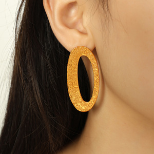 Geometric Oval Stud Earrings 18K Gold Plated <b>Titanium</b> Steel Everyday Wear Unisex - Product Image 4