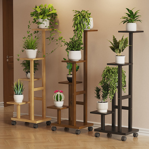 Support à plantes <span class=keywords><strong>en</strong></span> bambou à 5 niveaux, <span class=keywords><strong>porte</strong></span>-pots de fleurs multi-étages avec roulettes - Product Image 3