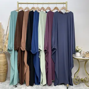 Ramadán Eid una pieza sólido liso mono mujeres musulmán vestido 2023 Abaya Turquía venta al por mayor