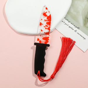 Marcapáginas <span class=keywords><strong>de</strong></span> acrílico transparente con cuchillo <span class=keywords><strong>de</strong></span> terror con borla, Serie Temática <span class=keywords><strong>de</strong></span> Halloween, sierra picadora con sangre, Halloween para ratones <span class=keywords><strong>de</strong></span> <span class=keywords><strong>biblioteca</strong></span> - Product Image 2