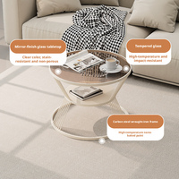 Table basse ronde en verre cannelé minimaliste avec rangement, structure métallique moderne, meubles de salon pour petit appartement
