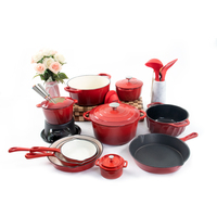 Mcooker, faible MOQ, ensemble de casseroles en fonte émaillée rouge personnalisé, antiadhésif, ensemble de casseroles en fonte, batterie de cuisine, cocotte