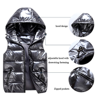 Yingquanz Gilet Matelassé Homme Hiver Personnalisé Sans Manches Blouson Brillant Doudoune avec Capuche Imperméable Veste Enduite Chauffe-Corps