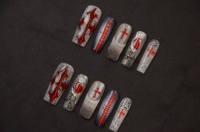 ENNA Faux Ongles à Presser Pré-dessinés, Faits Main, en ABS, Couverture Complète, Forme Carrée Longue, Motif Effrayant Goutte de Sang Rouge, Longue Durée, 10 Pièces pour Doigts
