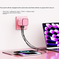 Nouveau chargeur double port PD 35W en nitrure de gallium 4-en-1 Type-C à charge ultra-rapide pour téléphone portable avec câble télescopique double tirage rapide