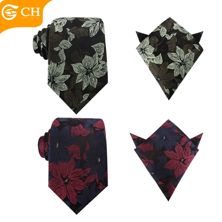 20 년 공장 주로 공급 남성 넥타이 좋은 품질 우아한 꽃 패턴 짠 손수건 사용자 정의 8.5cm 너비 순수 실크 넥타이