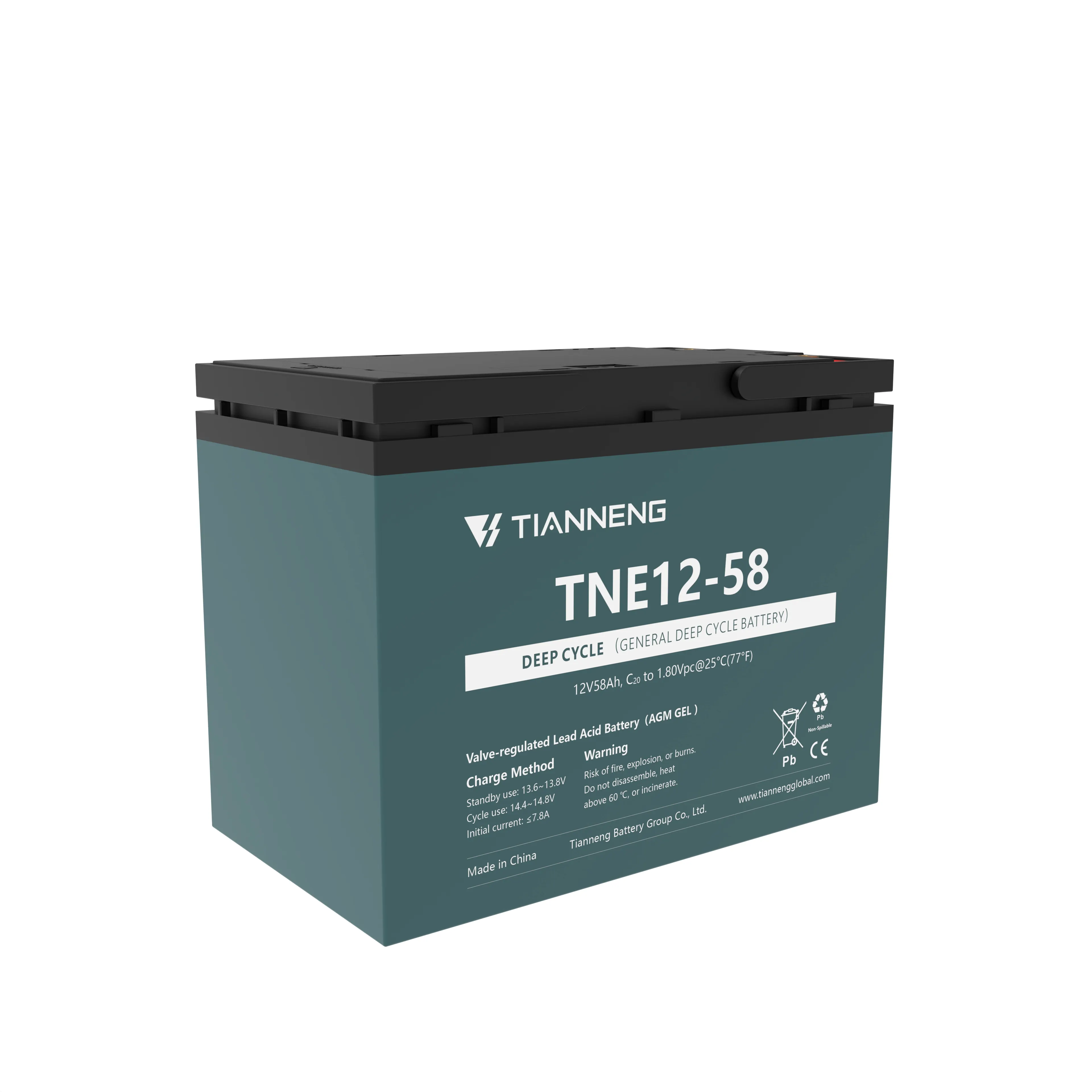 Tianneng 12v 58ah gel deep cycle lead acid batteries for electric bike