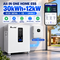Système de stockage d'énergie domestique triphasé tout-en-un 51,2 V 587 Ah 30 kWh LiFePO4 hors réseau avec onduleur 12 kW, BMS 300 A, sortie AC 380 V