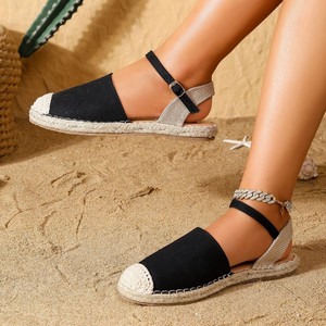 <span class=keywords><strong>Sandalias</strong></span> Planas de Paja y Mezclilla para Mujer, Estilo <span class=keywords><strong>Pescador</strong></span> Romano, Color Sólido, Ligeras y Antideslizantes - Product Image 3