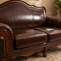Ensemble de canapés vintage en cuir véritable marron durable 1, 2 et 3 places pour la maison, la villa, l'hôtel, la réception, le salon