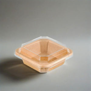 Bandeja de Papel Rectangular Octogonal para Comida para Llevar a Precio Económico, Tazón Cuadrado Desechable con Tapa de Plástico - Product Image 1
