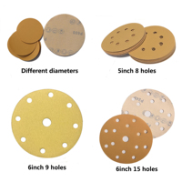 Papier abrasif 100 pièces/boîte 6 pouces 150 mm, disque abrasif en oxyde d'aluminium doré, papier abrasif rond avec 9 trous pour voiture