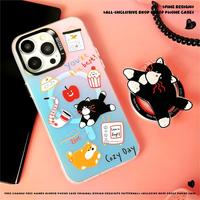 Armure laser givrée personnalisée à motif de chat mignon avec support magnétique Coque de téléphone portable pour IPhone 16 15 14 13 12 Pro Max Plus