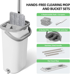 Mopa Plana de Microfibra para Limpieza del Hogar, con Cubeta, para Limpiar Polvo del Suelo - Product Image 4