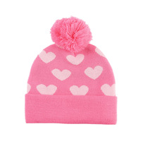 Bonnet d'hiver pour enfant en acrylique jacquard à motif cœur, avec pompon, certifié OEKO-TEX et Sedex-4P, personnalisable avec logo, vente en gros