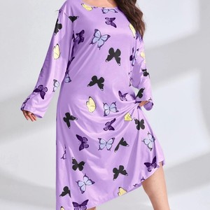 Robe de nuit à manches longues avec imprimé papillon, grande taille, 1XL, 2XL, 3XL, 4XL, 5XL, pour femmes, vêtements de maison, vêtements de nuit, décontractés et confortables - Product Image 2