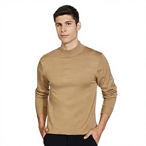 <b>Men's</b> Acrylic Anti-Wrinkle Anti-shrink Autumn Pullover Sweater Zipper Closure Front Logo Embossed Cable Knit <b>Turtle</b> <b>Neck</b> - Product Image 3