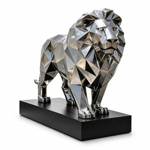 Sculpture de <span class=keywords><strong>lion</strong></span> géométrique moderne en acier inoxydable, poli miroir, grande statue de <span class=keywords><strong>lion</strong></span> en métal pour la décoration paysagère extérieure du jardin - Product Image 3