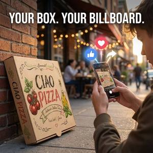 Boîte <span class=keywords><strong>à</strong></span> pizza en carton ondulé kraft personnalisée en gros avec logo, résistante <span class=keywords><strong>à</strong></span> la graisse, robuste, 12 et 14 pouces, boîte <span class=keywords><strong>à</strong></span> <span class=keywords><strong>emporter</strong></span> de qualité alimentaire - Product Image 4