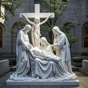 Religión Católica Cristiana piedra grande tallada decimotercera estación cuerpo de Jesús abajo de la Cruz mármol blanco Jesús 14 estación estatua - Product Image 1