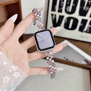 Correa de Reloj Elegante con Perlas y Diamantes de Imitación para iWatch <span class=keywords><strong>Serie</strong></span> 11, Brazalete de Repuesto de Lujo para <span class=keywords><strong>Mujer</strong></span>, Correa de Joyería para Apple Watch - Product Image 3