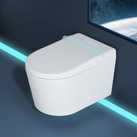 Toilette intelligente électrique avec ouverture automatique du couvercle, siège chauffant, siphon en S, télécommande incluse, forme de cuvette, chasse d'eau intelligente par contact au pied, WC mural