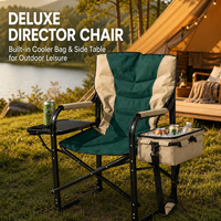 Chaise de camping pliable avec table latérale et sac isotherme, chaise de directeur portable robuste, chaise d'extérieur pour la plage, la pêche, le pique-nique, la cour