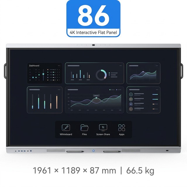 86 Inch Interactive Touch Screen Smart Conference Board 4K UHD, Dual OS, AI Face Tracking Camera for Office & Education Use