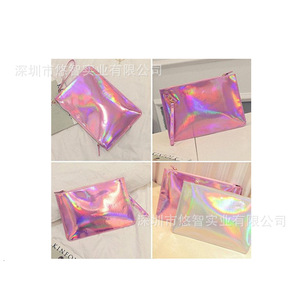 Metallic laser-cut leather trendy storage <b>bag</b>, colorful clutch, women's <b>bag</b> promotional gift, logo printing available. - Product Image 3