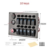 Panneau de commande marin 6 interrupteurs en acier inoxydable IP65 avec bouton de klaxon, chargeur USB, voltmètre 12V, disjoncteur et interrupteur à bascule pour bateau