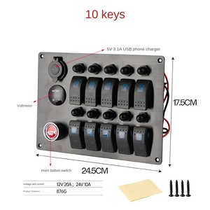 10 Gang Marine Panel Horn Button <b>USB</b> Charger Voltmeter 12V Boat <b>Switch</b> Panel with Circuit Breaker Rocker <b>Switch</b> - Product Image 3