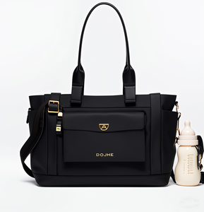 Factory Manufacturer OEM <strong>Black</strong> Soft Vegan Leather Mommy <strong>Bag</strong> Tote <strong>Bag</strong> <strong>Nappy</strong> Organizer Diaper <strong>Bags</strong> for Outdoor Travel - Product Image 2