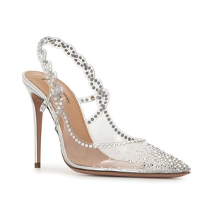 Venta al por mayor de primavera y verano, nuevos zapatos de tacón de diamantes de imitación transparentes puntiagudos, Sandalias de tacón de mujer de tendencia de moda plateada - Product Image 2