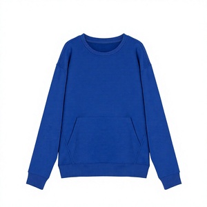 Sweat-shirt unisexe à col rond surdimensionné, bleu uni, tricoté, décontracté, avec poche, longueur normale, automne-hiver - Product Image 1