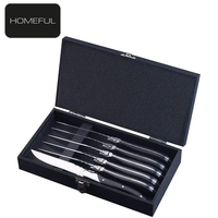 Ensemble de 6 couteaux à steak Laguiole, manche en bois Pakka, lame en acier inoxydable de haute qualité, tranchant, coffret cadeau en MDF