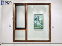 Fenêtre Moderne en Bois Revêtu d'Aluminium, à Ouverture Inclinable et Pivotante vers l'Intérieur, avec Grille en Bois pour Villa, Salon, Hôtel, Appartement