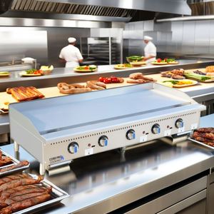 Plancha de Gas Comercial de 60 Pulgadas, 150000 BTU, Acero Inoxidable, Superficie Plana, NG LP, Patas Ajustables, Válvula de Seguridad, Equipo de Cocina - Product Image 4