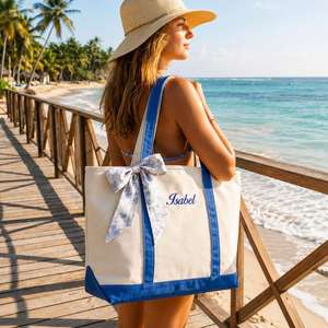 Personalized Canvas Shopper <b>Bag</b> with Embroidered Name or <b>Initials</b>, Inner Pocket, Bridesmaid Wedding Birthday <b>Beach</b> Commuter Gift - Product Image 4