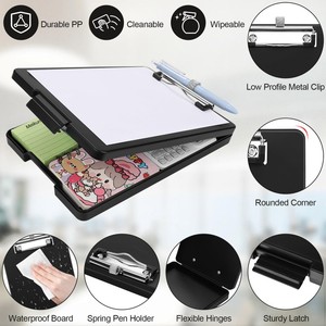 Petit porte-documents avec rangement, format A5, clip discret, porte-documents en plastique avec porte-stylo pour la salle de classe - Product Image 5