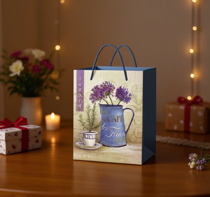 Borsa regalo floreale Mi House Market 32x26x11 cm in carta con stampa di fiori viola per confezioni regalo - Product Image 2