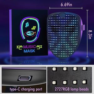 Maschera LED Ricaricabile USB con Effetto Musicale e Sensore di Movimento, Maschera LED Luminosa per Halloween per Bambini/Adulti per Feste in Costume - Product Image 5