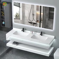 Usine mur accroché salle de bain lavabo armoire ensemble surface solide salle de bain vanités marbre pierre frittée Double évier vanité