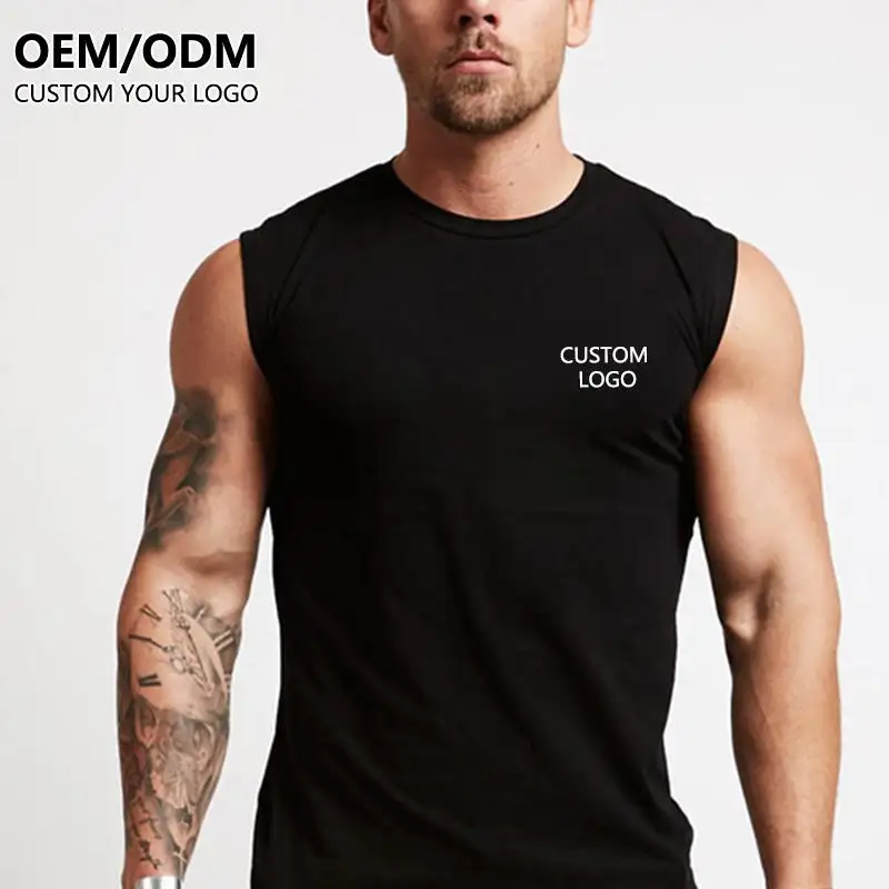 Factory Cheap Custom Logo muscle fit plain Tank Tops sleeveless workout 100% cotton tank top for men