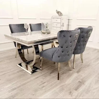 Table à manger rectangulaire de luxe avec plateau en marbre et base en métal poli, meubles pour la maison, pour les banquets et l'hôtellerie