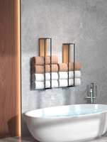 Support mural porte-serviettes de qualité supérieure en bois massif et acier carbone, sans perçage, 40/50 cm, organisateur de salle de bain, gain de place, vente en gros