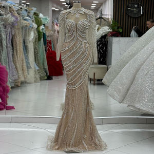 Abito da sera di fascia alta senza spalline da donna abito da ballo con strass con perline e sirena abiti da festa - Product Image 1